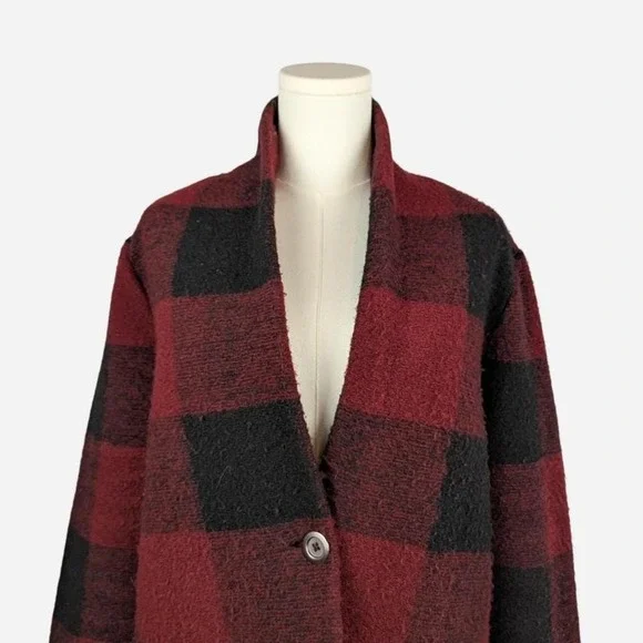 Soft Surroundings Red Plaid Wool Blend Pea Coat – Medium - Picture 3 of 8